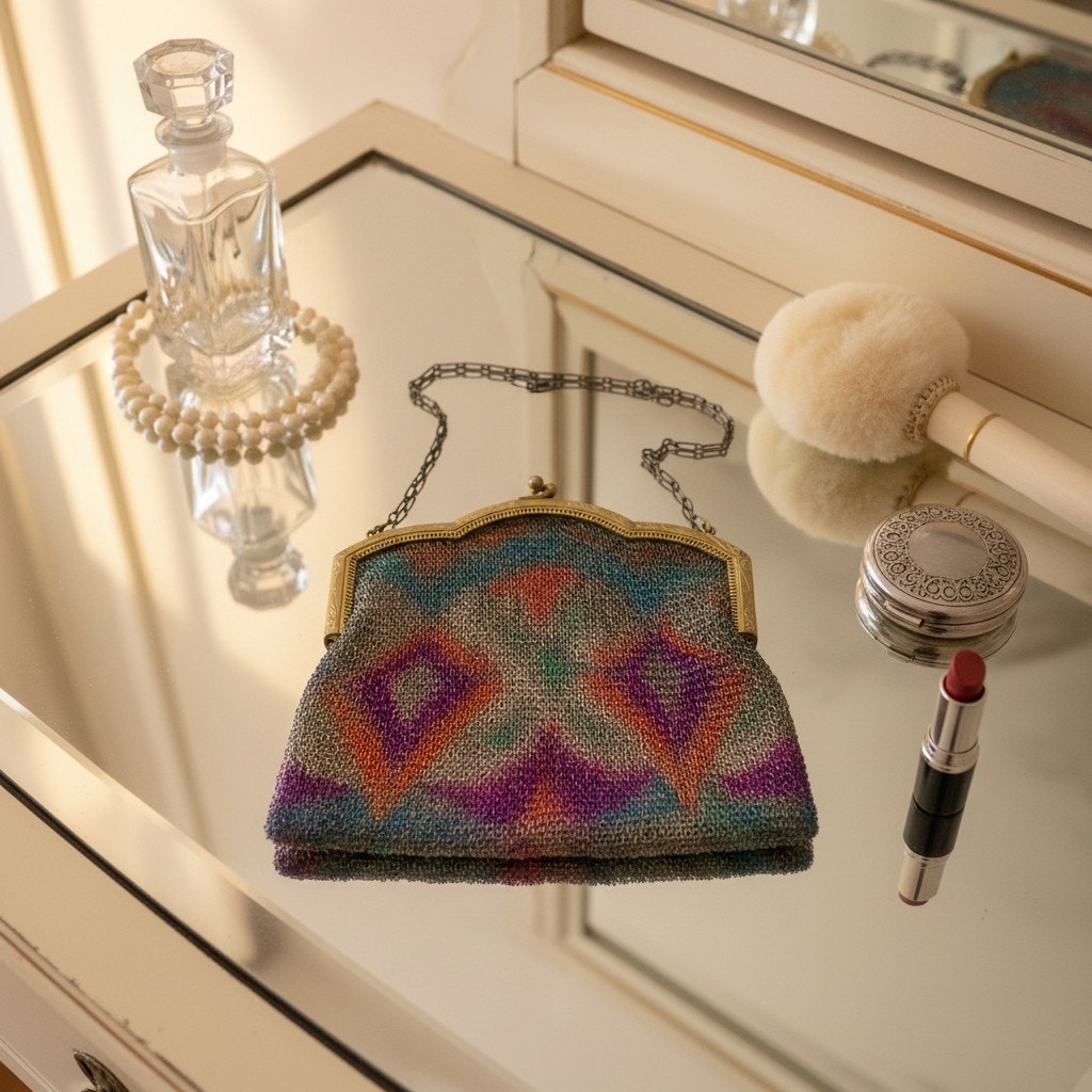 Vintage Whiting & Davis Enameled Mesh Purse-Art Deco-Evening Handbag-Flapper